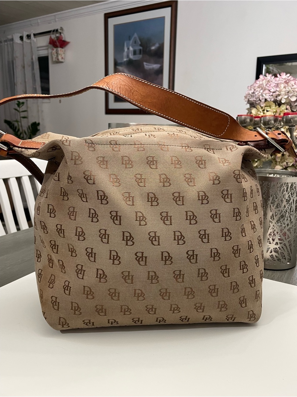 Dooney Bourke Monogram brown Shoulder Bag with Brown Leather Strap - Picture 6 of 12